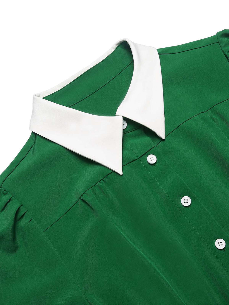 Green 1940s Contrast Shirt Collar Dress Green 1940s Contrast Shirt Collar Dress