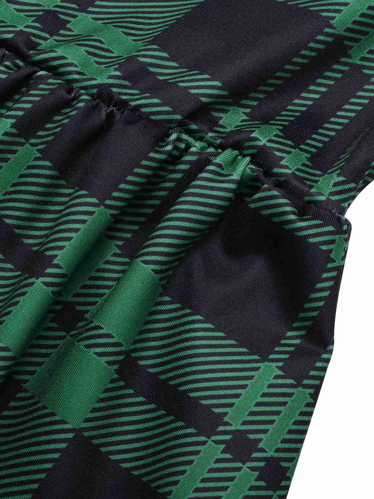 Green 1940s Crew Neck Tartan Dress, vintage dress, retro fashion - perfect for women who love vintage and retro fashion