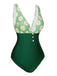 Green 1940s Daisy Patchwork One-Piece Swimsuit, vintage swimsuit, pin-up swimwear - perfect for women who love vintage and retro fashion