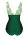 Green 1940s Daisy Patchwork One-Piece Swimsuit, vintage swimsuit, pin-up swimwear - perfect for women who love vintage and retro fashion