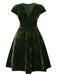 Green 1940s Deep V-Neck Pearl Velvet Dress - vintage dress, retro fashion