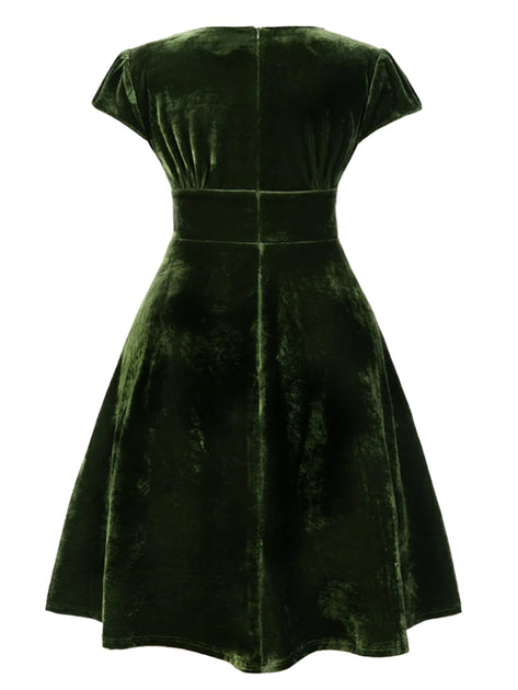 collectif green velvet dress Plus Size] 1940s Deep V-Neck Pearl Midi dress