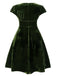 Green 1940s Deep V-Neck Pearl Velvet Dress - vintage dress, retro fashion