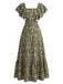 Green 1940s Floral Square Neck Swing Dress 3