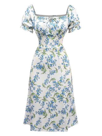 Green 1940s Floral Bow Tie Dress - vintage dress, retro fashion
