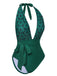 Green 1940s Floral Deep V-Neck Halter Swimsuit, vintage swimsuit, pin-up swimwear - perfect for women who love vintage and retro fashion