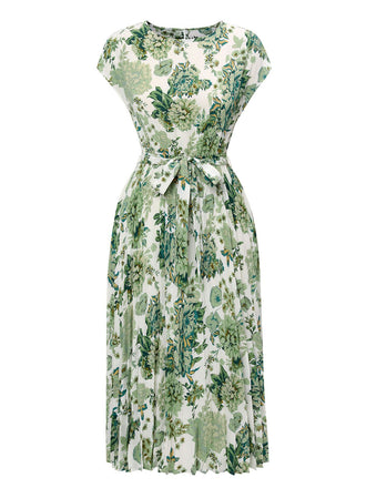 Green 1940s Floral Tie Belt Dress, vintage dress, retro fashion, floral print - perfect for women who love vintage and retro fashion