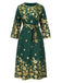 Green 1940s Gilded Floral Belted Dress: where 1940s romance meets her modern spirit