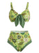 Green patterned bikini set on a white background