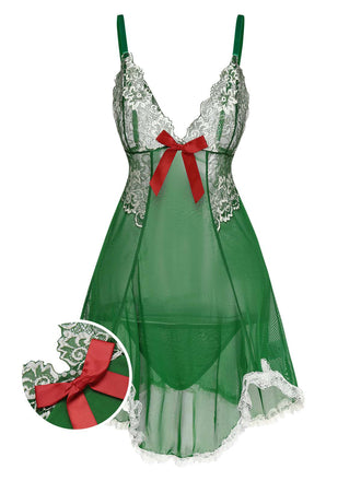 Green 1940s Lace Patchwork Sheer Nightgown, vintage fashion, retro style - perfect for women who love vintage and retro fashion