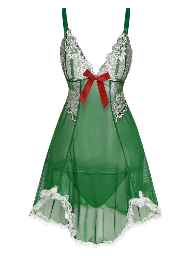 Green 1940s Lace Patchwork Sheer Nightgown, vintage fashion, retro style - perfect for women who love vintage and retro fashion
