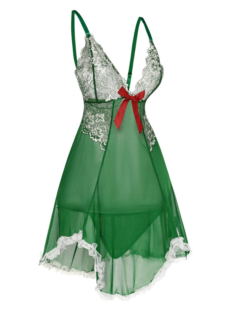 Women's Lace Babydoll Sexy Sheer Mesh Nightgown Green Women's Lace Babydoll Sexy Sheer Mesh Nightgown Green