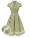This Green 1940s Lace Plaid Cotton Patchwork Dress wraps her in 1940s elegance, one twirl at a time