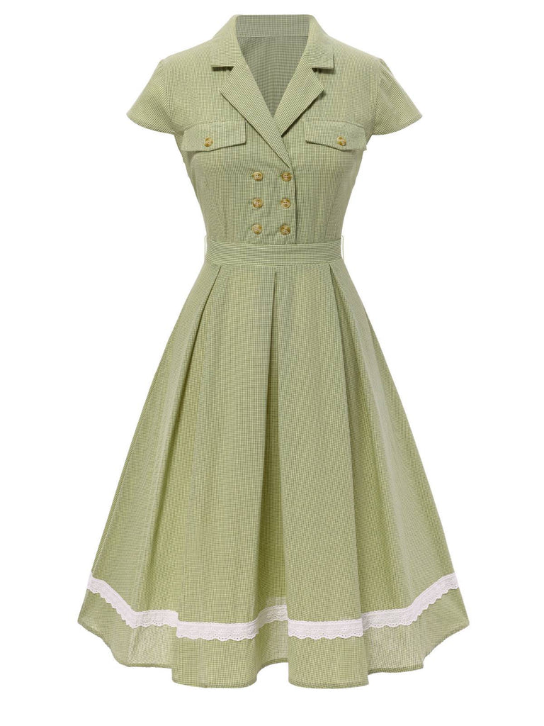 Green 1940s Lace Plaid Cotton Patchwork Dress — the kind of 1940s dress that makes strangers smile
