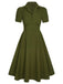 Green 1940s Lapel Buttoned Solid Dress: where 1940s romance meets her modern spirit