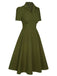 This Green 1940s Lapel Buttoned Solid Dress wraps her in 1940s elegance, one twirl at a time