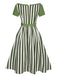 Green 1940s Off-Shoulder Stripes Bow Belted Dress — the kind of 1940s dress that makes strangers smile