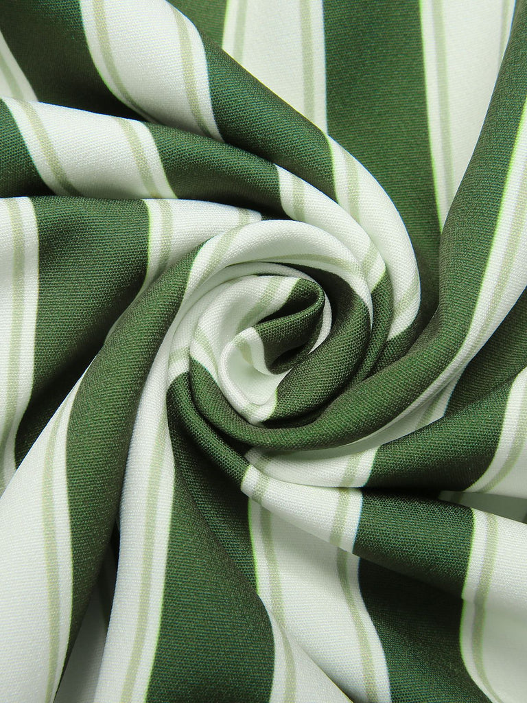 She slips into this Green 1940s Off-Shoulder Stripes Bow Belted Dress and suddenly it's a 1940s daydream