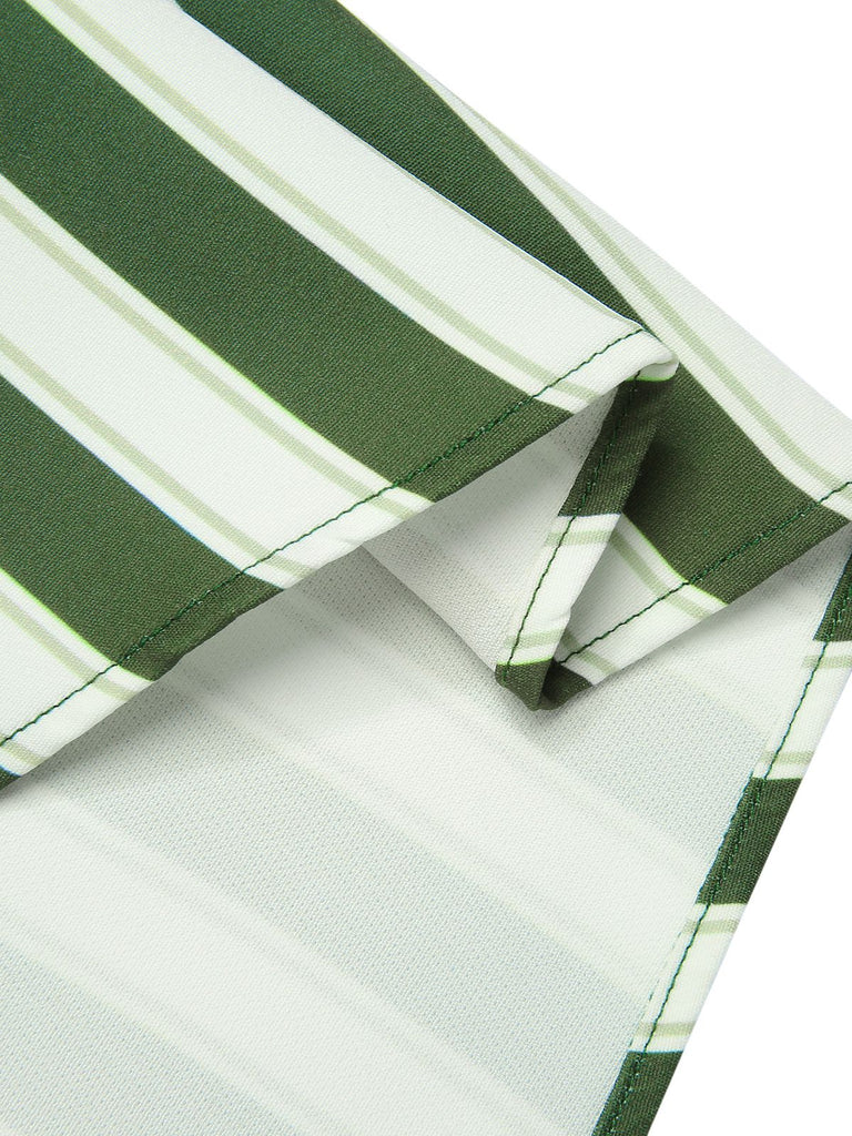 Green 1940s Off-Shoulder Stripes Bow Belted Dress: where 1940s romance meets her modern spirit