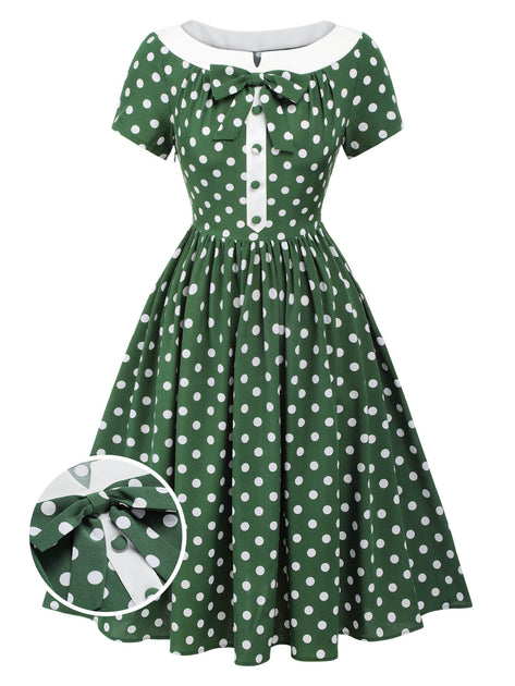 green polka dot dress 1940s Bowknot Patchwork Color:White Orange Pink* Midi Boho Dress ready dress Elizabethan Renaissance 16th Century