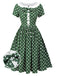 Green 1940s Polka Dot Bowknot Patchwork Dress, vintage dress, retro fashion - perfect for women who love vintage and retro fashion