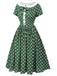 Green 1940s Polka Dot Bowknot Patchwork Dress, vintage dress, retro fashion - perfect for women who love vintage and retro fashion