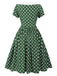 Green 1940s Polka Dot Bowknot Patchwork Dress, vintage dress, retro fashion - perfect for women who love vintage and retro fashion