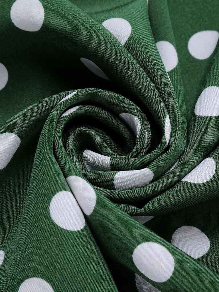Green 1940s Polka Dot Bowknot Patchwork Dress, vintage dress, retro fashion - perfect for women who love vintage and retro fashion