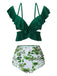 Green 1940s Ruffles Floral Spaghetti Strap Swimsuit: timeless style reimagined