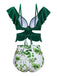 Green 1940s Ruffles Floral Spaghetti Strap Swimsuit — vintage elegance for the modern woman