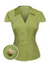 She pairs this Green 1940s Satin V-Neck Buttons Shirt with confidence and 1940s charm