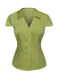 Green 1940s Satin V-Neck Buttons Shirt — 1940s elegance she can wear anywhere