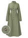 She slips into this Green 1940s Shirt Neck Long Sleeve Solid Dress and suddenly it's a 1940s daydream