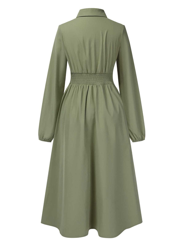 This Green 1940s Shirt Neck Long Sleeve Solid Dress wraps her in 1940s elegance, one twirl at a time