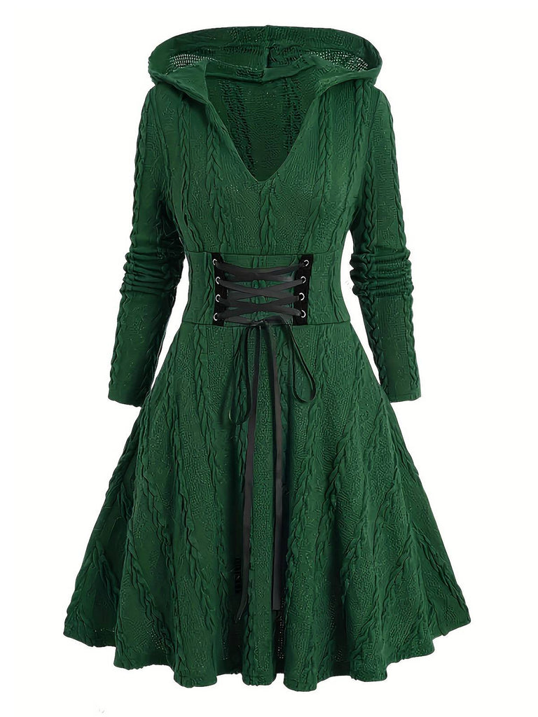 Green 1940s Solid Knitted Hooded Sweater Dress, vintage dress, retro fashion - perfect for women who love vintage and retro fashion