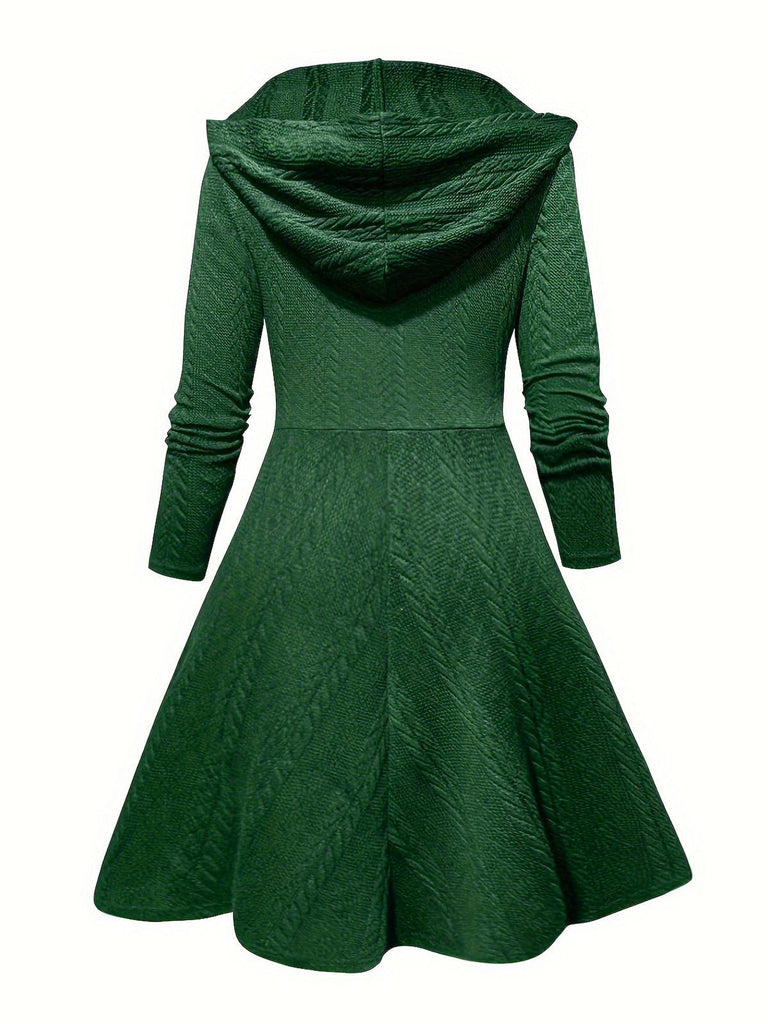 Green 1940s Solid Knitted Hooded Sweater Dress: where 1940s romance meets her modern spirit