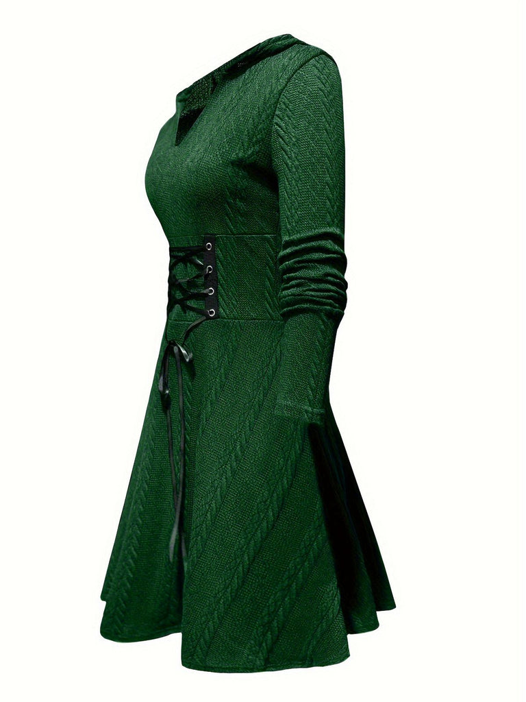This Green 1940s Solid Knitted Hooded Sweater Dress wraps her in 1940s elegance, one twirl at a time