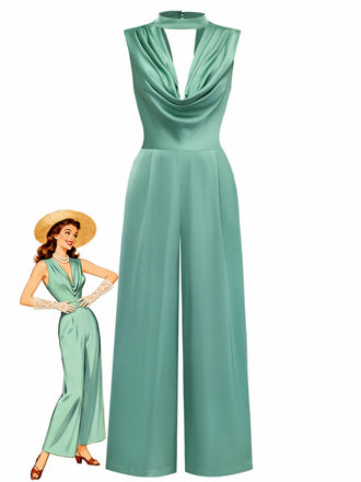 Green 1940s Solid Mock Jumpsuit - vintage jumpsuit, retro fashion