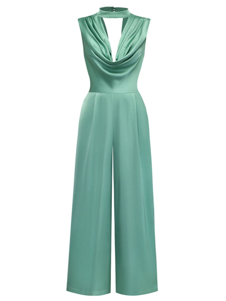 Green 1940s Solid Mock Jumpsuit: timeless 1940s elegance she makes her own