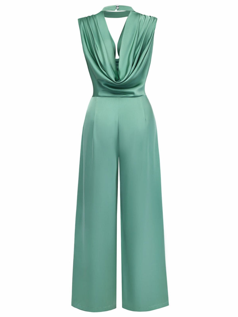 This Green 1940s Solid Mock Jumpsuit whispers 1940s secrets to those who notice