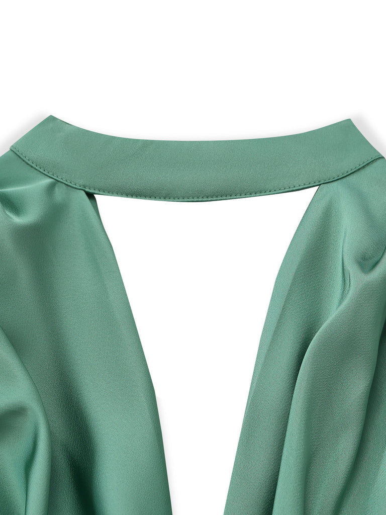 Green 1940s Solid Mock Jumpsuit: timeless 1940s elegance she makes her own