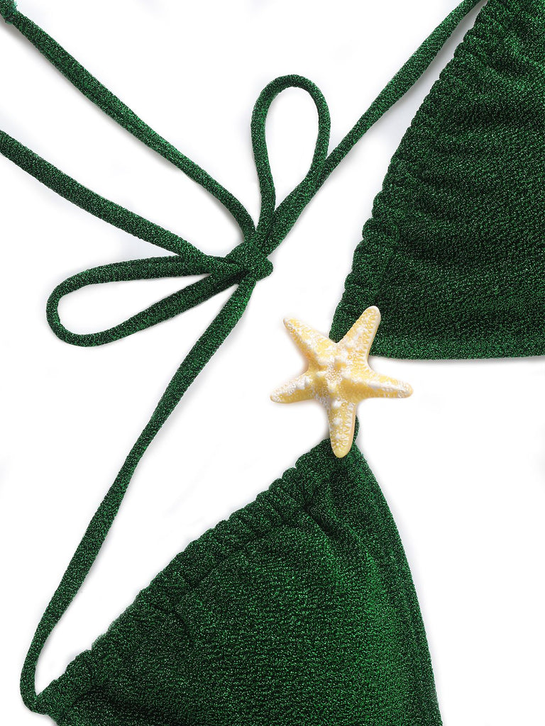 Green 1940s Solid Starfish Sequined Bikini Set - vintage swimwear, retro swimsuit, pin-up style for vintage lovers