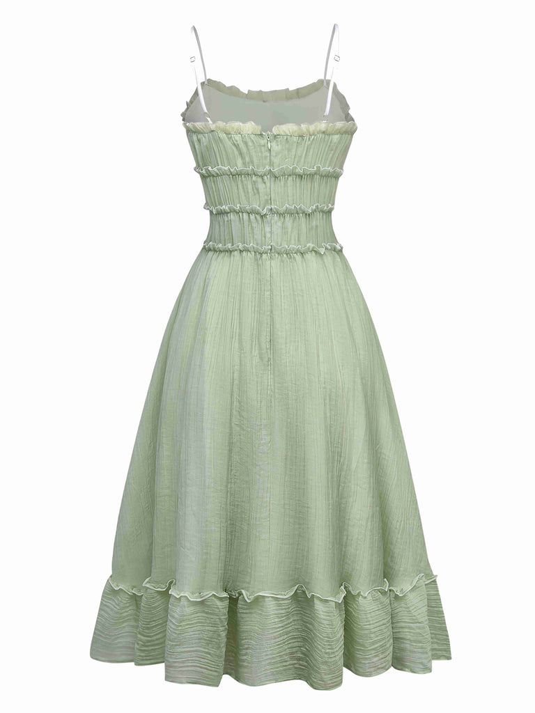 Green 1940s Spaghetti Strap Bow-tied Dress: where 1940s romance meets her modern spirit