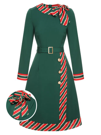 Green 1940s Stripe Patchwork Dress With Belt, vintage dress, retro fashion - perfect for women who love vintage and retro fashion