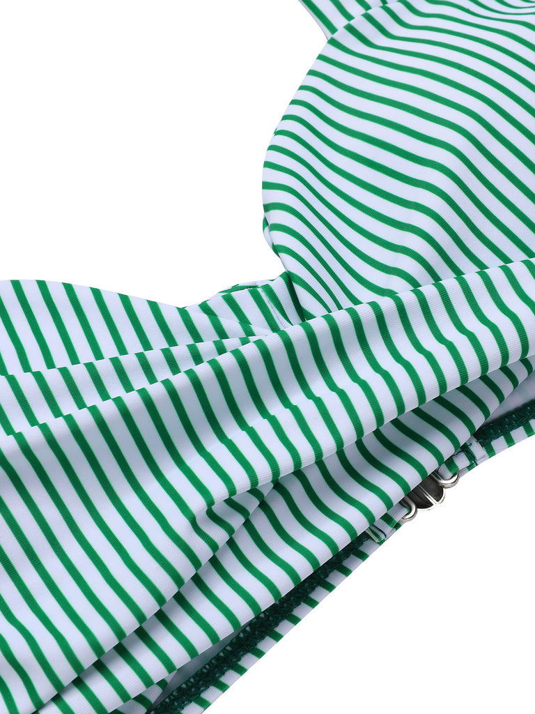 Green 1940s Striped Halter Swimsuit: 1940s Riviera elegance, reimagined for her