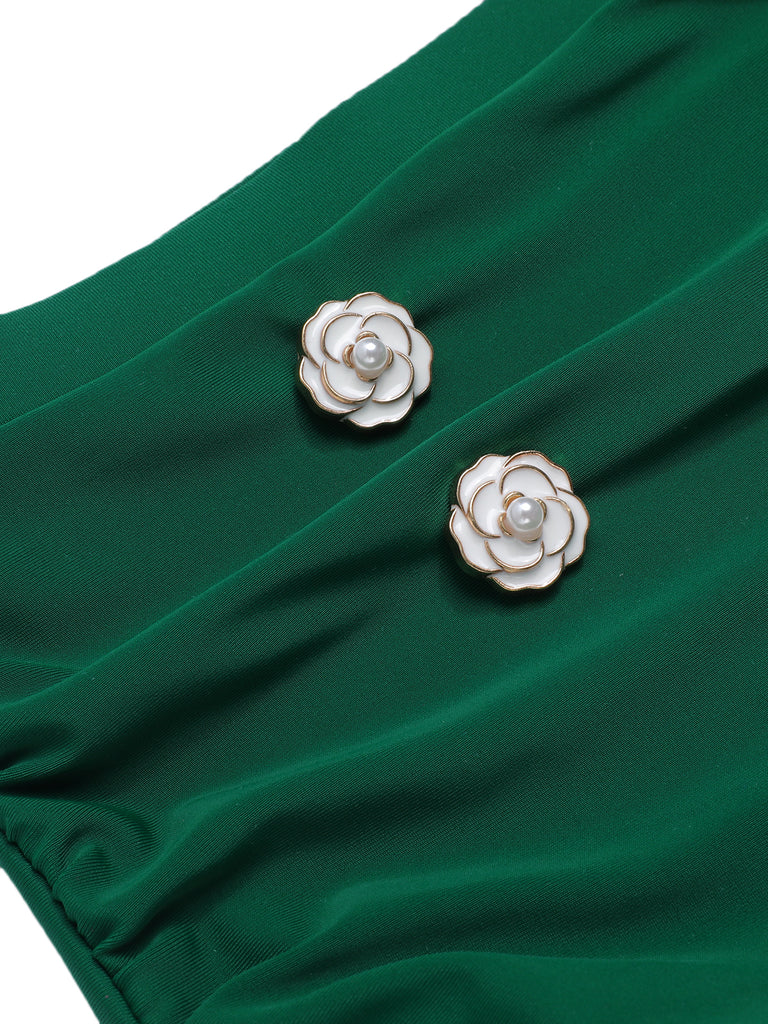 Green 1940s Striped Halter Swimsuit — because 1940s glamour never goes out of style