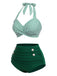 Green 1940s Striped Halter Swimsuit Set — 1940s poolside glamour meets sun-drenched confidence