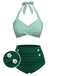 Green 1940s Striped Halter Swimsuit Set - vintage swimsuit, pin-up style