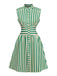 Green 1940s Striped Single-Breasted Sleeveless Dress: beautiful vintage dress, retro fashion, elegant style with timeless appeal