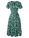 She slips into this Green 1940s V-Neck Floral Dress and suddenly it's a 1940s daydream